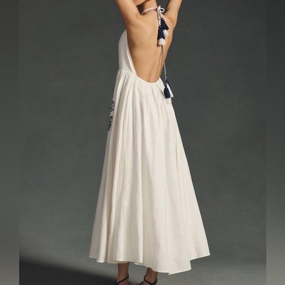 NEW Farm Rio White Embroidered Halter Maxi Dress | Anthropologie Boho Bride - Picture 3 of 12